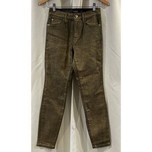 Polo Ralph Lauren Women‎ Jeans Gold Metallic High-Rise Skinny Ankle Stretch 0